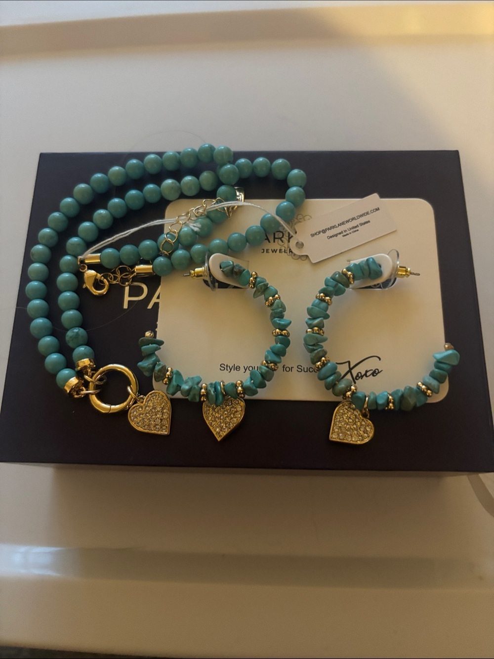 Park Lane Turquoise and Heart Necklace and Earrings Set